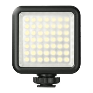 A square portable video light with a black frame and multiple LED bulbs, designed for use with laptops and tablets.
