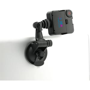 A portable video light with a suction mount, featuring adjustable joints and a compact design. It is black in colour.