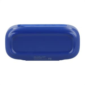 A blue Bluetooth speaker with a smooth, rectangular design. The product features a logo on its surface.