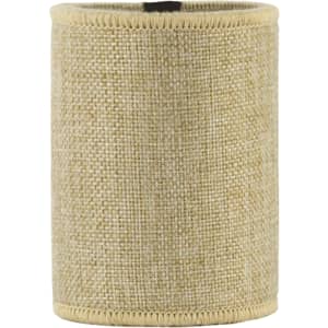 A jute stubby holder in a natural beige colour, featuring a simple design and a logo.