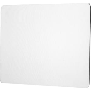 A rectangular mouse pad in white with a smooth surface and a black edge. It features a logo on one side.