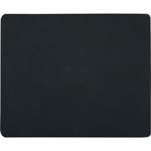 A black mouse pad with a textured surface, featuring a simple, sleek design. It has a logo in one corner.