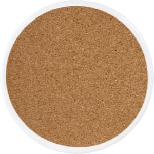 A circular ceramic coaster in natural brown with a white border, featuring a smooth surface.
