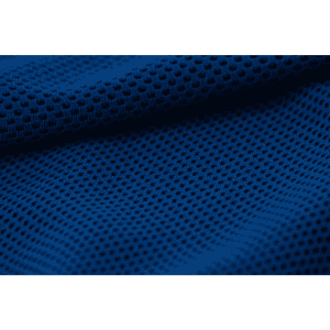 A blue cooling towel featuring a mesh texture, designed for leisure and outdoor activities. It has a logo present.