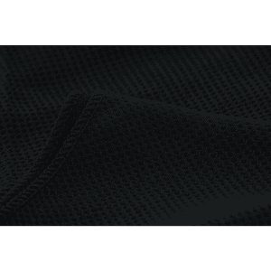 A black cooling towel with a textured surface, featuring stitched edges and a subtle logo.