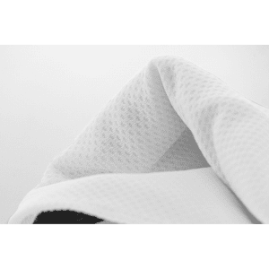 A white cooling towel with a textured surface, featuring a subtle logo.