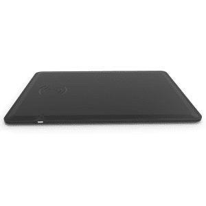 A wireless charging mouse pad in sleek black, featuring a subtle logo and a smooth surface for easy use.