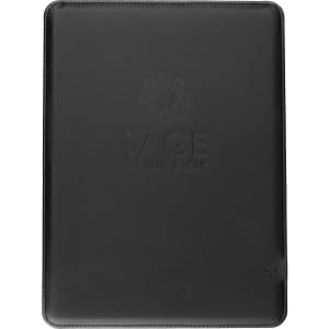 A sleek black wireless charging mouse pad featuring a logo, designed for phone and technology use.