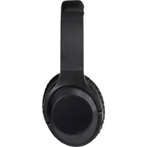A pair of black ANC headphones with a sleek design and a circular ear cup. They feature a simple, modern branding element.