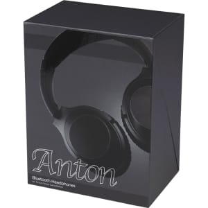 A black box containing Anton ANC Bluetooth headphones with a sleek design and a prominent logo.
