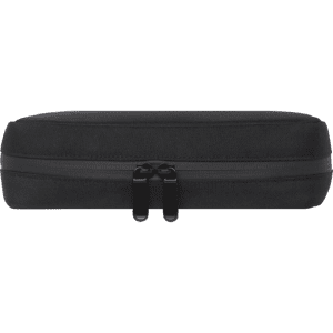 A black organiser pouch with a zippered closure, featuring a simple design and a logo.