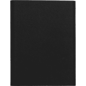 A5 RPET folio notebook in black, featuring a textured cover and a logo on the front.