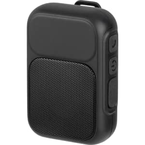 A black magnetic outdoor Bluetooth speaker with buttons on one side and a textured speaker grill.