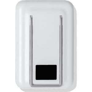 A white magnetic power bank with a silver clip and a black panel, featuring a sleek, compact design.