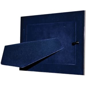 A nickel plated photo frame in dark blue, featuring an easel stand. The design is sleek and modern.