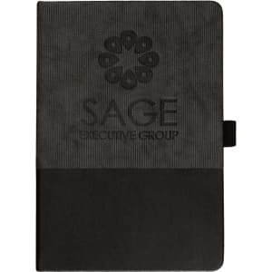 A5 Thermo Notebook with a textured grey cover and black bottom, featuring a logo on the front.