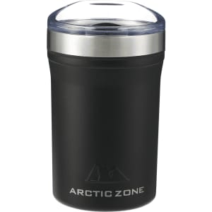 A drink bottle in matte black with a silver rim and a transparent lid, featuring a branding logo.
