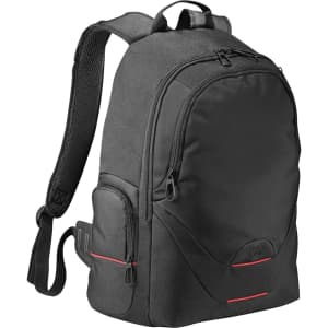 A black Elleven Motion Compu Backpack with multiple compartments and a branded logo. Features padded shoulder straps.