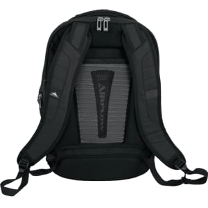 A black High Sierra Business 17" 42L computer backpack with padded straps and a mesh back panel. It features a logo.