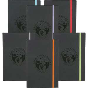 A set of Colour Pop JournalBooks in various colours with elastic closures and a logo on the cover.