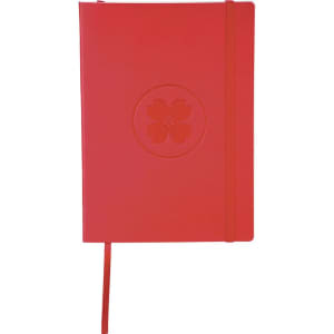 A red Pedova Large Ultra Soft Bound JournalBook with an embossed floral design and a matching elastic band.