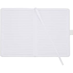 A hardbound journal with blank lined pages and a ribbon bookmark, featuring a simple, clean design.