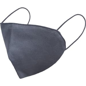 A dark grey face mask with elastic ear straps, designed for personal use. It features a logo on the side.