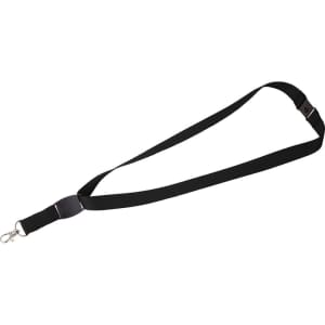 A black lanyard with a flat panel and a clip attachment, designed for holding ID cards or badges.