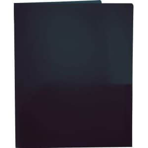 A dark blue folder with a smooth surface and a logo, designed for office and business use.