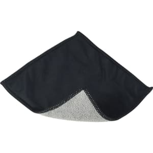 A Tech Screen Cleaning Cloth featuring a grey and black design with a stitched edge. It has a logo on one side.