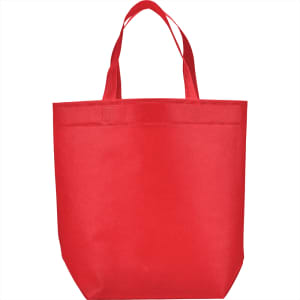 A red non-woven tote bag with two sturdy handles and a simple, unembellished design.