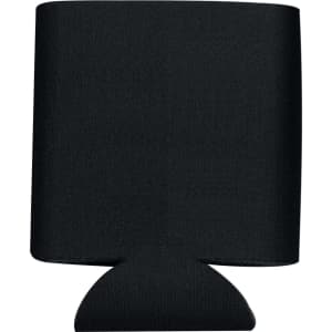 A collapsible black can insulator for 350ml drinks, featuring a fitted base and a logo.