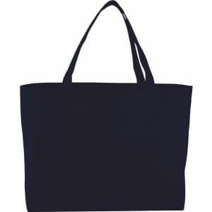 A black non-woven tote bag with two handles, featuring a simple design and an unbranded surface.