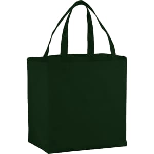 A dark green non-woven shopper tote bag with two handles and a sturdy design. It includes a logo.
