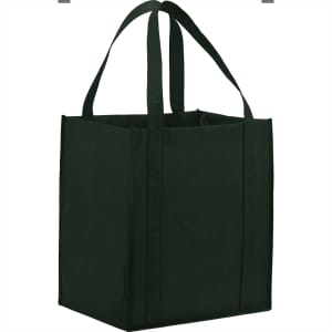 A dark green non-woven grocery tote bag with two carry handles, featuring a square shape and no visible text or logos.