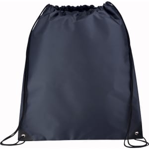 A large drawstring sportspack in dark navy, featuring a logo and cinch closure. Ideal for carrying items.
