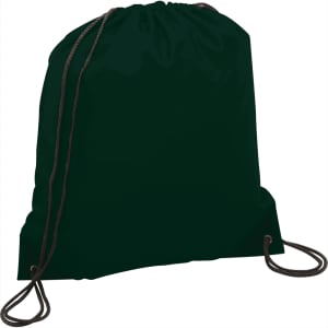A black drawstring sportspack with matching cord, featuring a simple design and a logo.