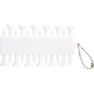 A white golf ball marker set with multiple markers attached to a chain for easy access and organisation.