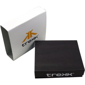 A black box displayed beside a white box featuring a logo, suitable for packaging the Trekk Deluxe Multi Tool.