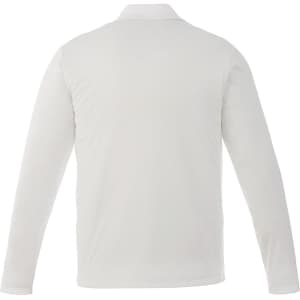 A men's long sleeve polo shirt in white, featuring a back view with a subtle logo.
