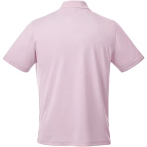 A light pink men's polo shirt featuring a collar and short sleeves, with a logo on the front.