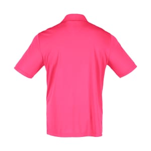A pink short sleeve polo shirt for men, featuring a classic design and a logo.