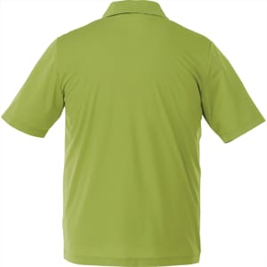 A green short sleeve polo shirt for men, featuring a solid design and a collar. The shirt has a logo on it.