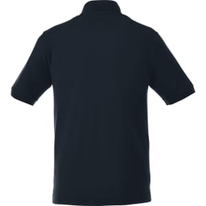 A black short sleeve polo shirt with a collar and no visible branding on the back.