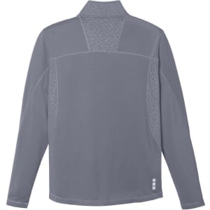 A grey knit quarter zip jumper featuring a textured back and a collar, designed for men.