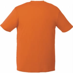 A short sleeve t-shirt in bright orange, featuring a plain back and a brand logo.