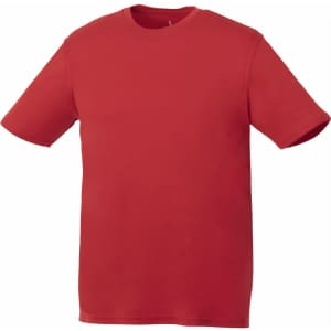A red short sleeve tech tee for men, featuring a simple design and a logo.