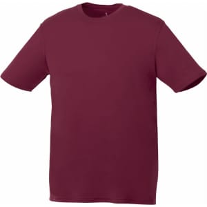 A maroon short sleeve tech tee for men, featuring a simple design and a logo.