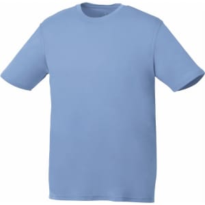 A light blue short sleeve tech tee for men, featuring a simple design and a logo.
