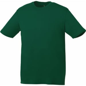 A green short sleeve tech tee for men, featuring a round neckline and a simple design. It has a logo on the front.